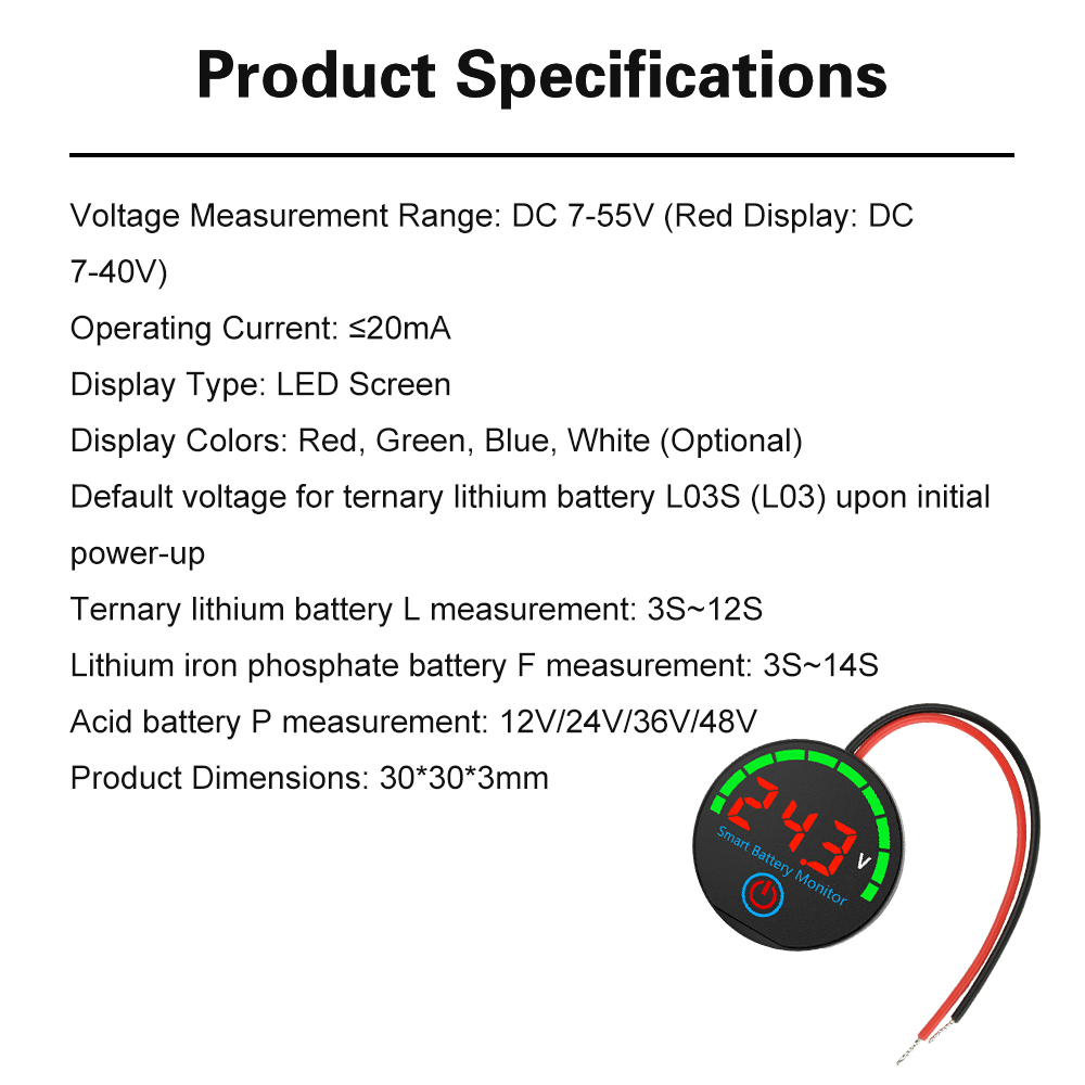 DC 7-55V Circular LED Indicator Voltage/Charge Monitor Level Indicator Voltage Battery Charging Tester Acid Lithium Battery — reference image 5