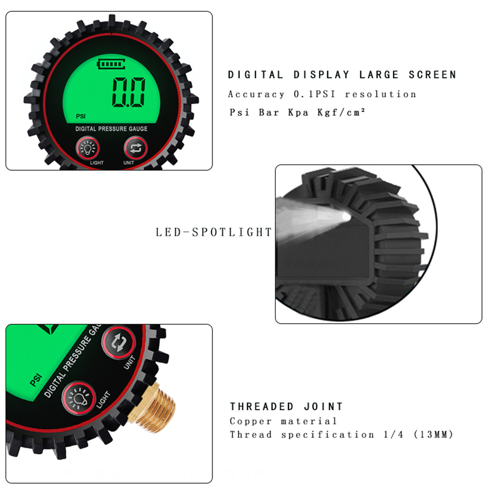 M11 1/4 1/8 Digital Car Tire Air Pressure Inflator Gauge LCD Display LED Backlight Vehicle Tester Inflation Monitoring — reference image 7