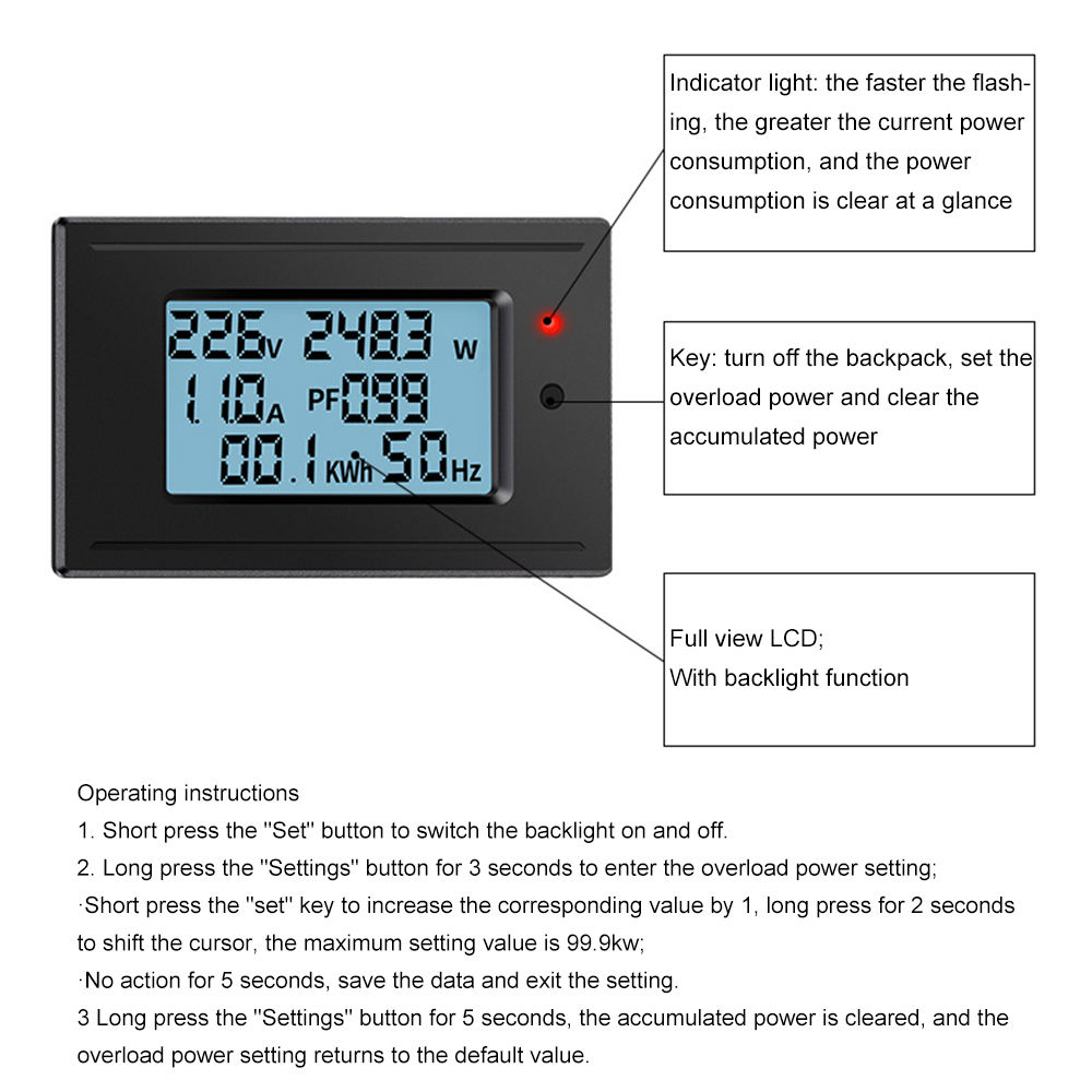 1100W/2200W/4400W/22000W Voltmeter Ammeter AC 5A/10A/20A/100A Power Electricity Meter HD Digital Display Voltage Current Meters — reference image 16