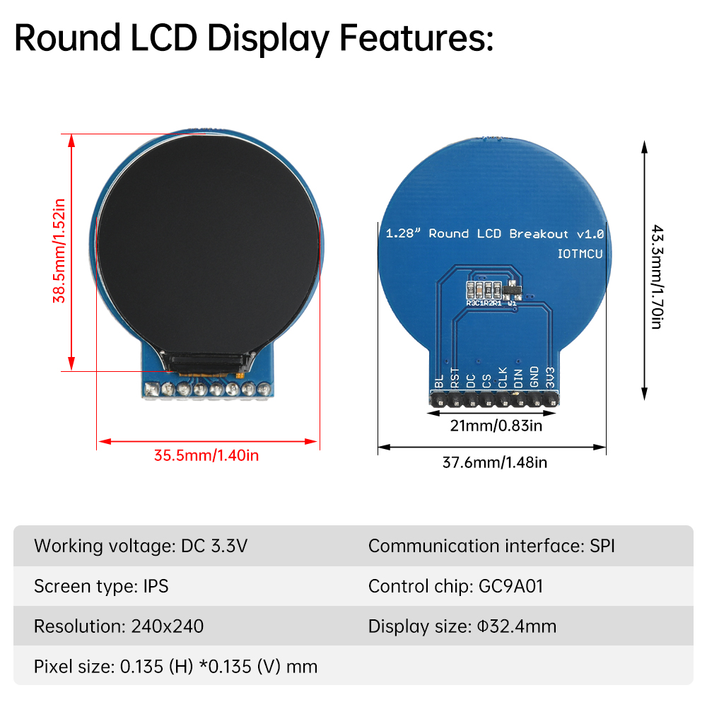 1.28-inch Circular LCD Display ESP8266 Development Board NodeMCU Expansion with GC9A01 Chip 240×240 Resolution for IoT Projects — reference image 4