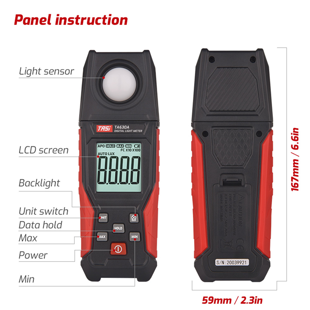 TASI TA630 Luxometer Professional Lux Meter Handheld Light Meter High Accuracy Luxmeter 0.1-200000LUX Illuminometer Photomete — reference image 3