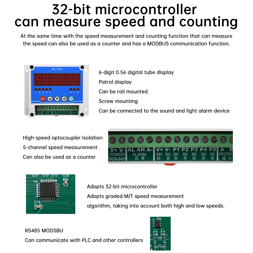 YH-TC05 DC12-24V Tachometer Counter Electronic Digital Display Tachometer Gauge Sensor Non-Contact Motor Speed Meter with Modbus — reference image 11