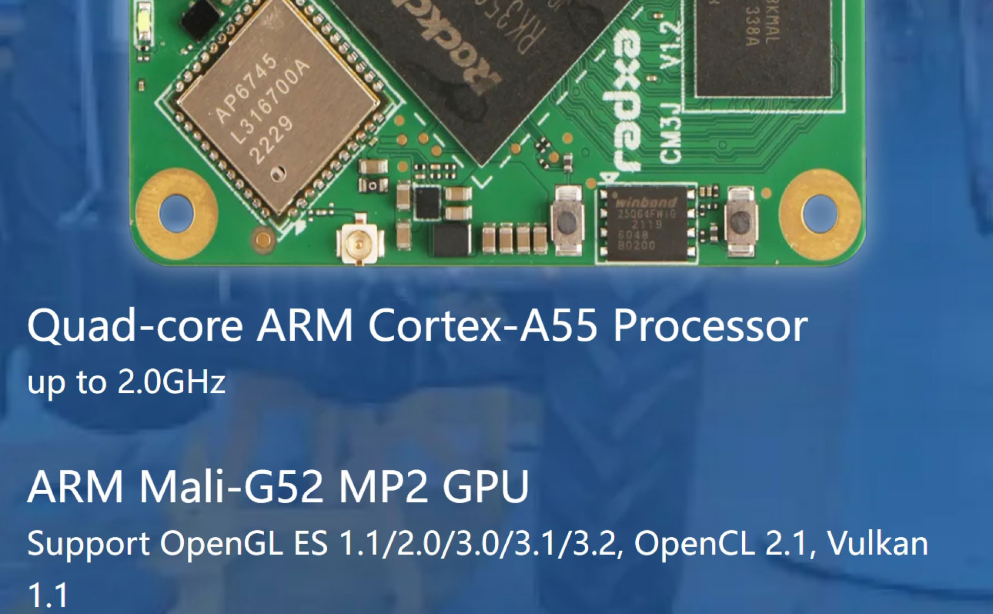 Radxa CM3J RK3568J 4-core CPU, Industrial Compute Module, GPU, NPU, 4K HDMI and 2×100-Pin B2B Connector — reference image 12