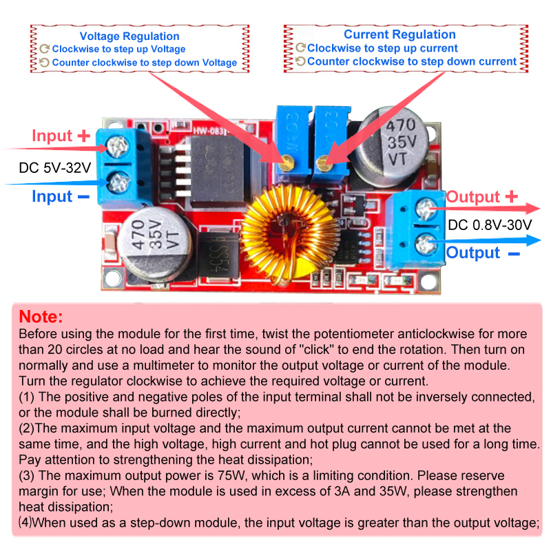 5A DC-DC Adjustable Buck Converter XL4015 5V – 32V to 0.8V – 30V Step Down Power Supply Voltage Regulator Power Module — reference image 5