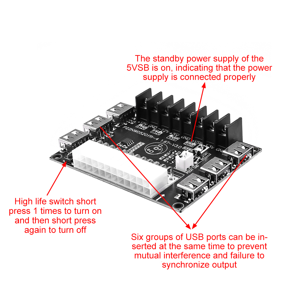 24 Pins ATX Power Supply Breakout Board and Acrylic Case Kit Module Adapter Power Connector Support 12V -12V 5V 5VSB 3.3V — reference image 5