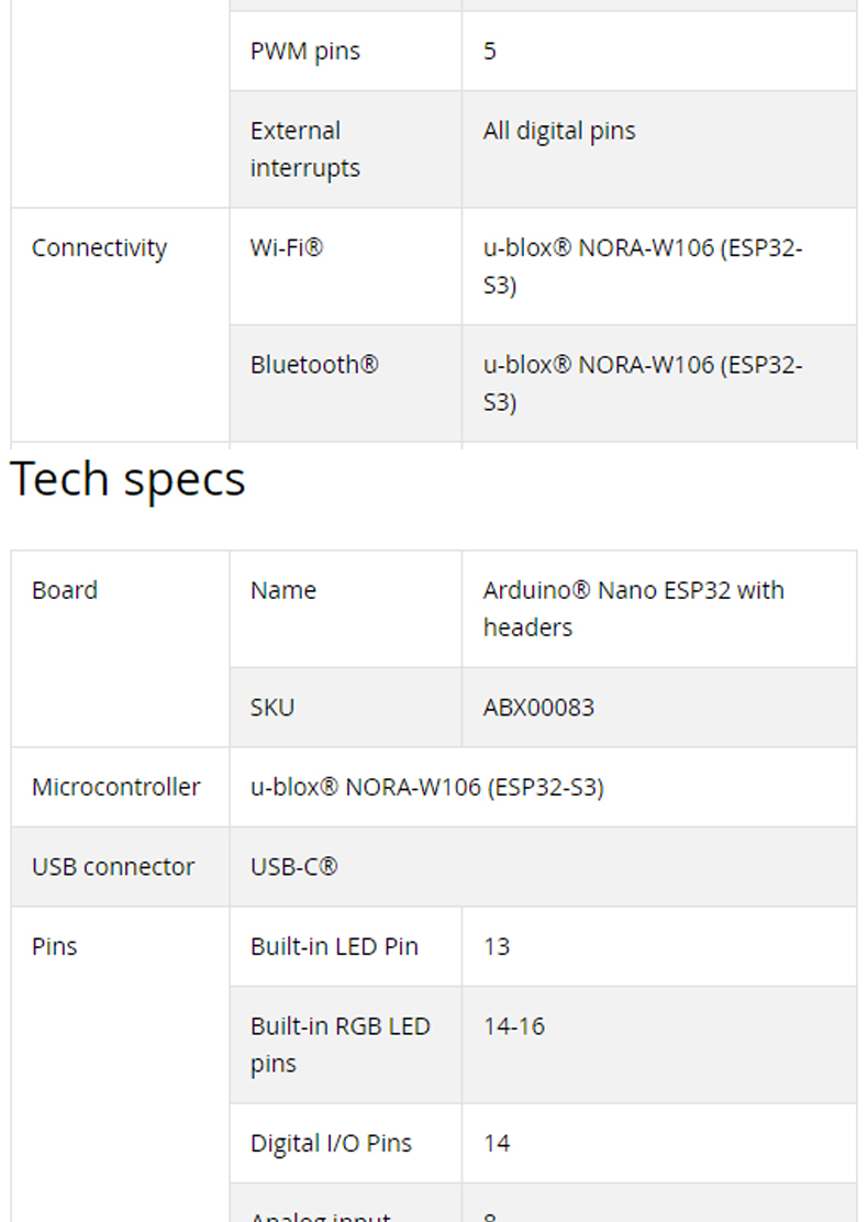 ARDUINO NANO ESP32 ABX00092 u-blox NORA-W106 (ESP32-S3) development board — reference image 2