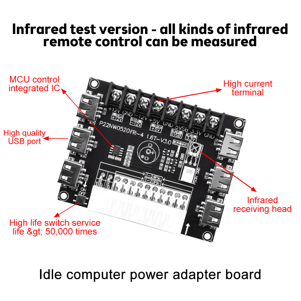 24 Pins ATX Power Supply Breakout Board and Acrylic Case Kit Module Adapter Power Connector Support 12V -12V 5V 5VSB 3.3V — reference image 3