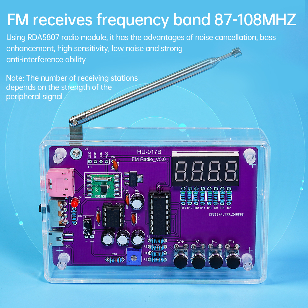 DIY FM Radio Electronic Kit Adjustable Frequency 87-108MHz Digital Display Soldering Project Practice Solder RDA5807S — reference image 2