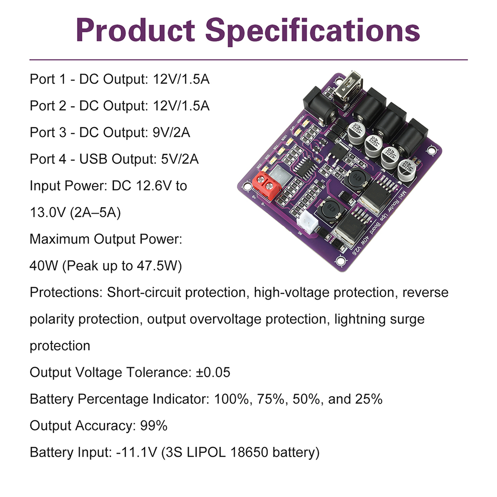 40W UPS Power Module with 4-Channel Output for Router Uninterruptible Power Supply Safe Continuous Operation Battery Indicator — reference image 5