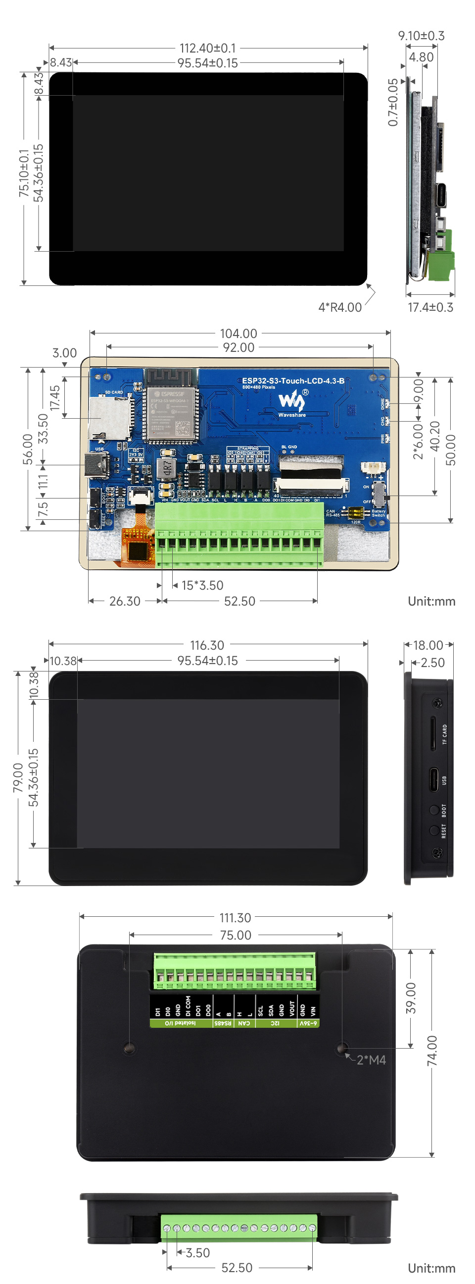 ESP32 S3 4.3 Inch LCD (B) 800×480 Captive Touch Screen Display LVGL Development Board WiFi BLE5 with Sensor CAN I2C RS485 — reference image 18