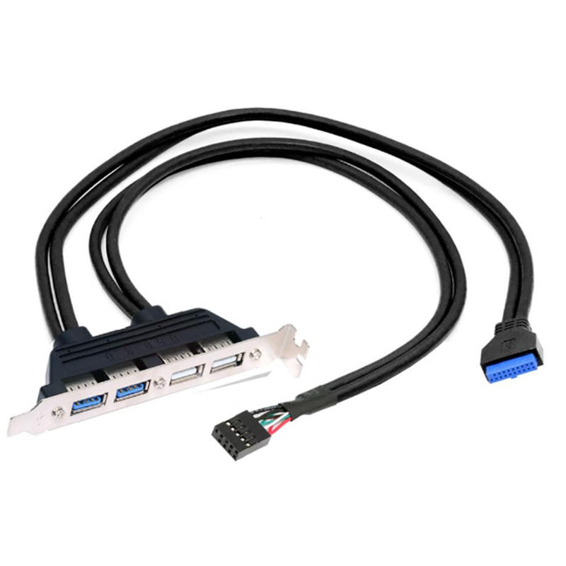0.5m USB2.0 & USB 3.0 Internal Four Female Mount Panel to 9pin 19pin 20pin Motherboard Baffle Cable with PCI Bracket — reference image 6