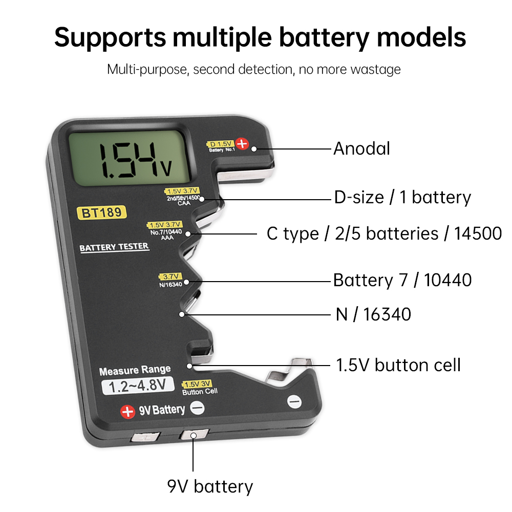 BT189 Ultra-small Battery Tester 9V AAAAA Button Cell Universal Household LCD Digital Display Battery Tester Power Bank Detector — reference image 4