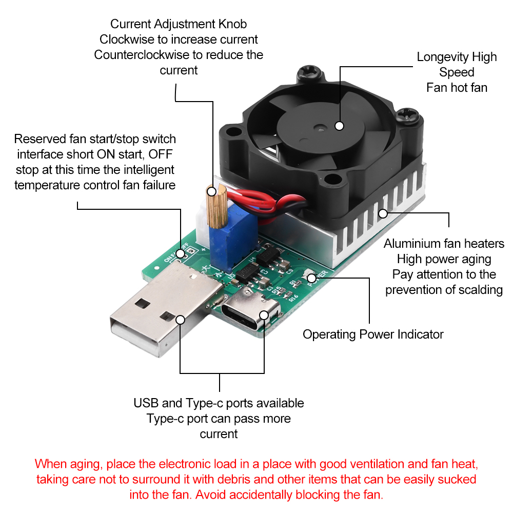 15W 18W 22.5W DC 3.7V-13V Electronic Test Load Resistor USB Battery Discharge Capacity Tester with Fan Adjustable Current Module — reference image 6