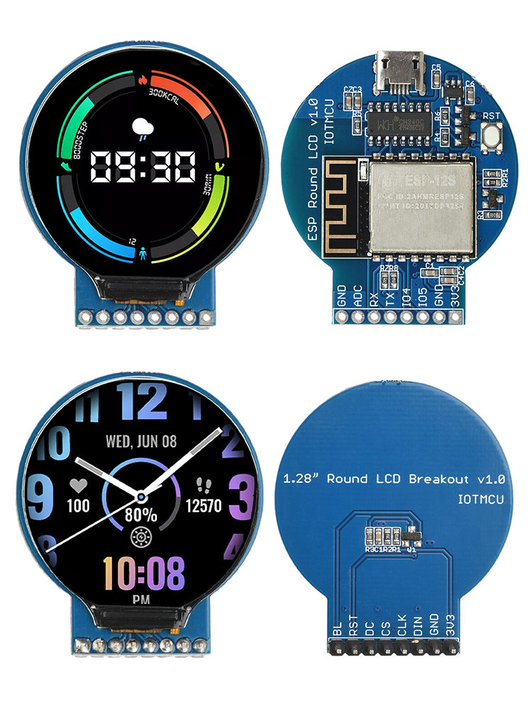 1.28-inch Circular LCD Display ESP8266 Development Board NodeMCU Expansion with GC9A01 Chip 240×240 Resolution for IoT Projects — reference image 1