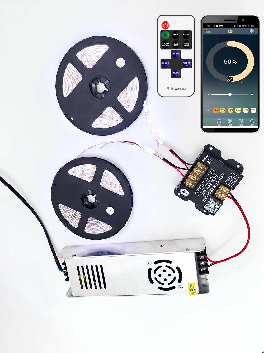 DC12-24V 30A 360W Mobile phone app Bluetooth connection LED Strip Controller dimmer With RF Touch Remote Use For LED Light — reference image 1