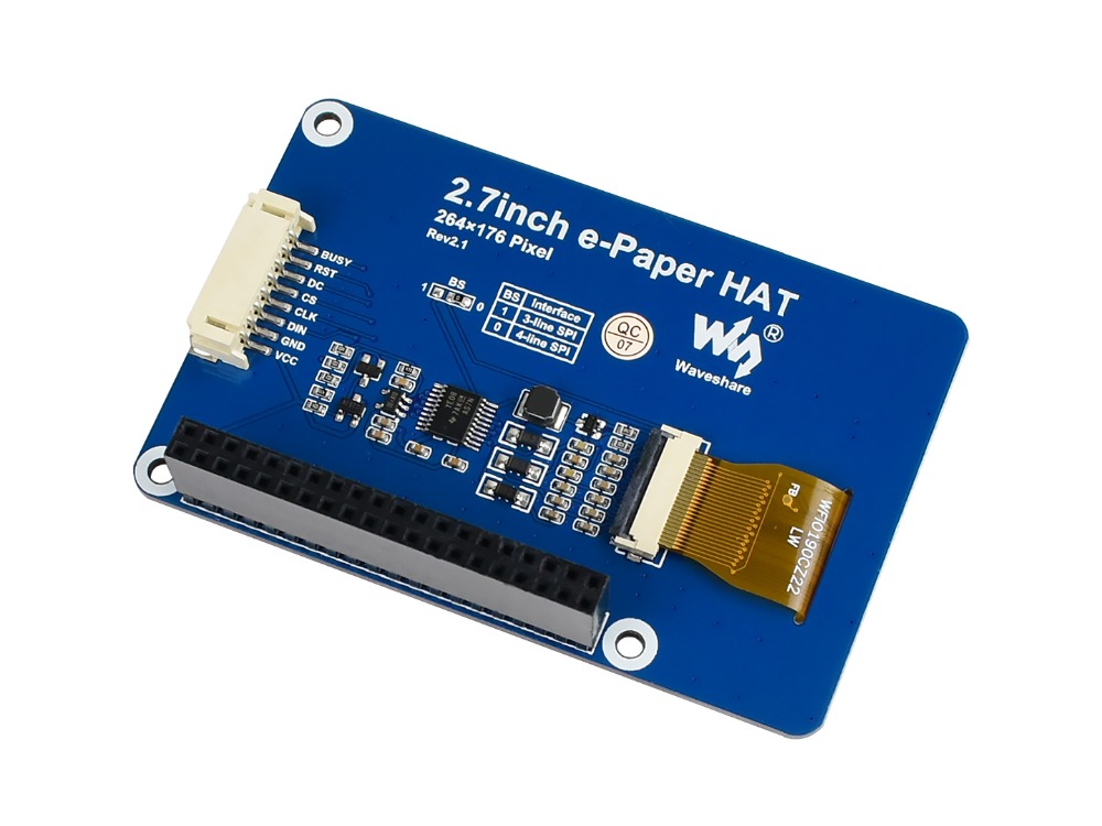 2.7″ E-paper 264×176 2.7 inch E-Ink display HAT for Raspberry Pi 2B/3B/Zero/Zero W, Black,White,SPI Interface — reference image 3