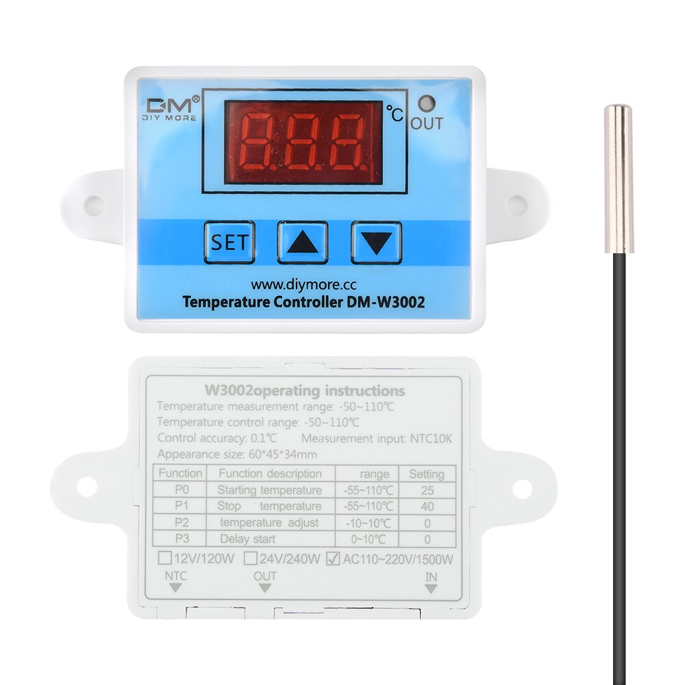 W3002 110V 220V LED Digital Temperature Controller Thermostat Thermoregulator Sensor Meter Fridge Water Heating Cooling — reference image 1