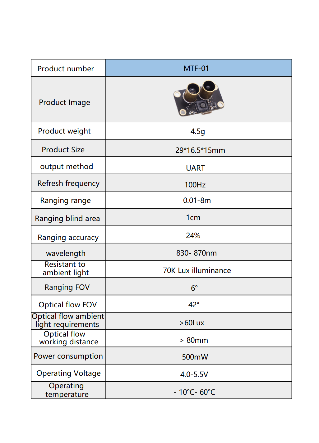 MTF 01 Optical Sensor Module PMW3901 Optical Flow Sensor UAV Positioning 8m Laser Ranging Integrated — reference image 2