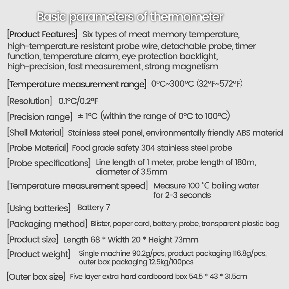 Digital Thermometer with Stainless Steel Probe Alarm Kitchen Meat Timer Temperature Meter Measurement for Oven BBQ Grill Cooking — reference image 7