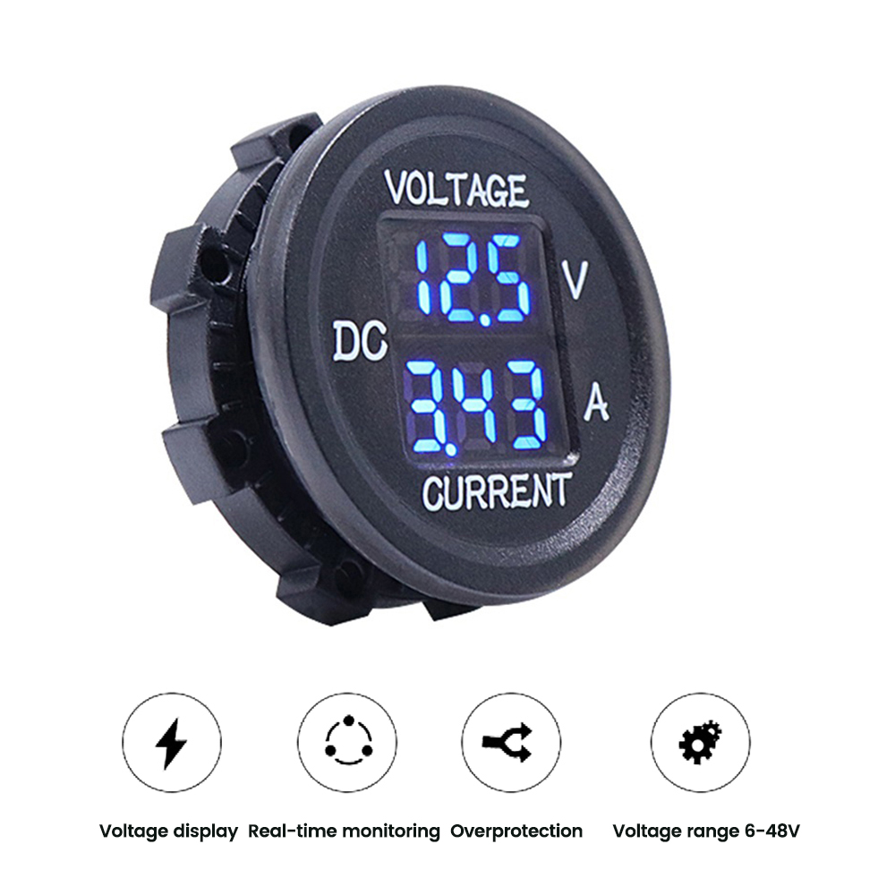 DC 5-48V Car Motorcycle Voltmeter Ammeter Mini Digital Waterproof LED Panel Tester Display Round Volt Meter Gauge For 12V Truck — reference image 7