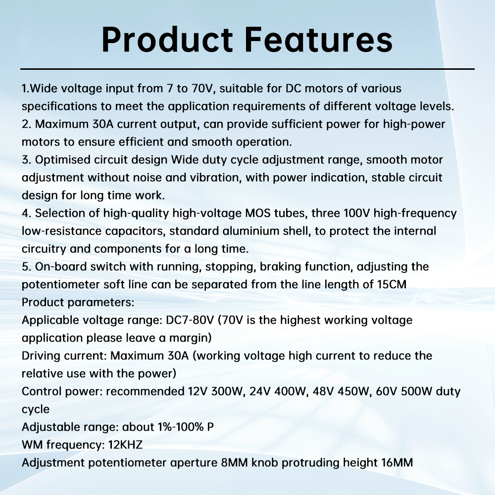 PWM 30A 7-70V DC Motor Speed Controller Module 12V 24V 48V 60V Adjustable Speed Regulator Control Governor Switch — reference image 9