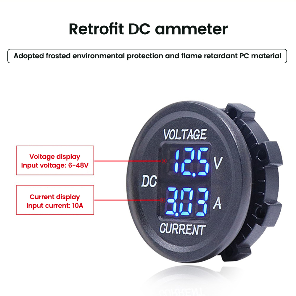 DC 5-48V Car Motorcycle Voltmeter Ammeter Mini Digital Waterproof LED Panel Tester Display Round Volt Meter Gauge For 12V Truck — reference image 3