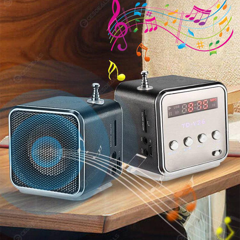Portable TD-V26 Digital FM Radio Wireless Speaker Mini FM Radio Receiver LCD Display Stereo Loudspeaker Support SD/TF Card — reference image 5