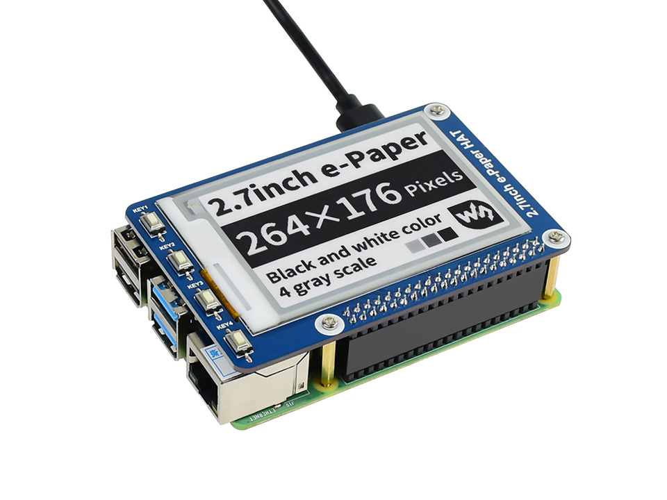 2.7″ E-paper 264×176 2.7 inch E-Ink display HAT for Raspberry Pi 2B/3B/Zero/Zero W, Black,White,SPI Interface — reference image 2