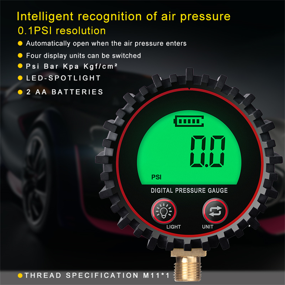 M11 1/4 1/8 Digital Car Tire Air Pressure Inflator Gauge LCD Display LED Backlight Vehicle Tester Inflation Monitoring — reference image 2