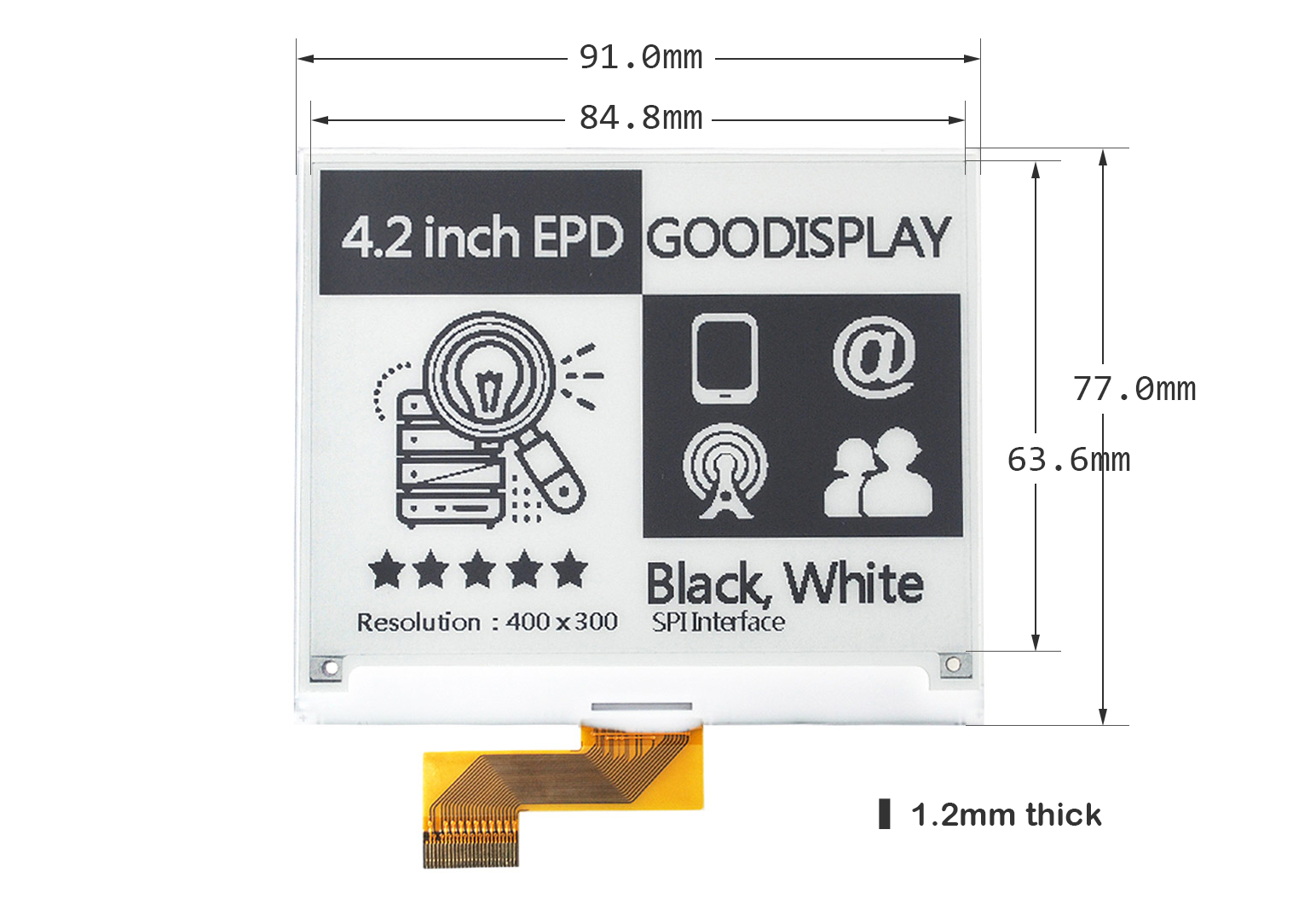 4.2 Inch E-Paper Display 1.5s Fast Update 400×300 E-Ink Display Module For Digital Price Tags with SPI Interface Screen — reference image 1