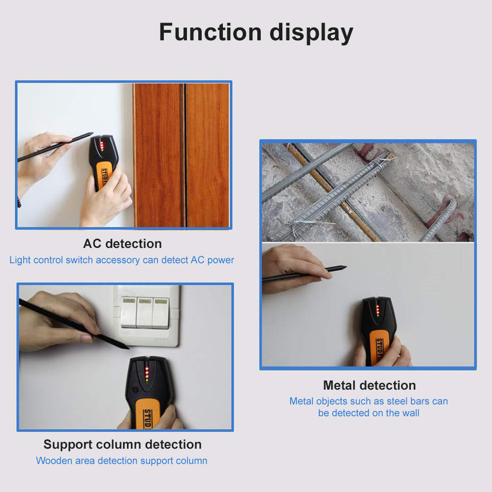 Wall Metal Detector Wall Scanner Metal Detector Electric Metal Wood Studs AC Live Wires Finder Electric Detection Instrument — reference image 3