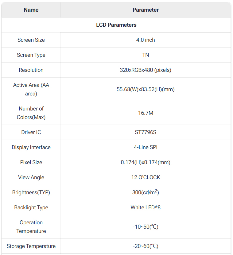 4.0 Inch 320X480 SPI TFT LCD Module ESP32 Display ST7796 TN Capacitive Touch LCD Screen for Arduino Mega2560 C51 STM32 ESP32 — reference image 7