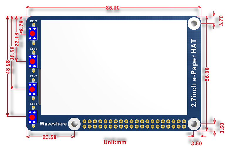 2.7″ E-paper 264×176 2.7 inch E-Ink display HAT for Raspberry Pi 2B/3B/Zero/Zero W, Black,White,SPI Interface — reference image 1