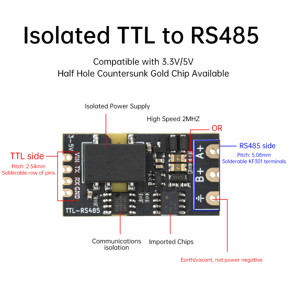 DC 3.3V/5V Isolated TTL to RS485 Level Module Serial Port Auto-Reversing High-Speed 2Mbps Module — reference image 5
