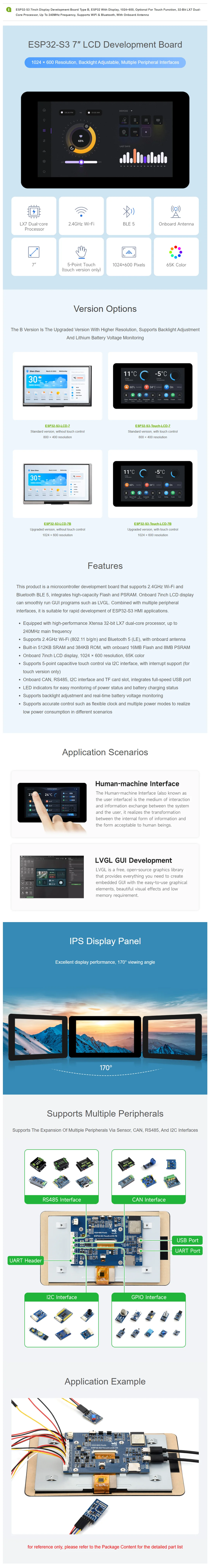 Waveshare ESP32-S3 7inch Display Type B With Display 1024×600 32-bit LX7, Optional For Touch Function — reference image 2