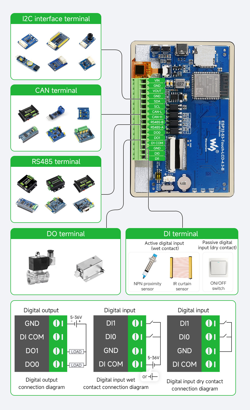 ESP32 S3 4.3 Inch LCD (B) 800×480 Captive Touch Screen Display LVGL Development Board WiFi BLE5 with Sensor CAN I2C RS485 — reference image 7