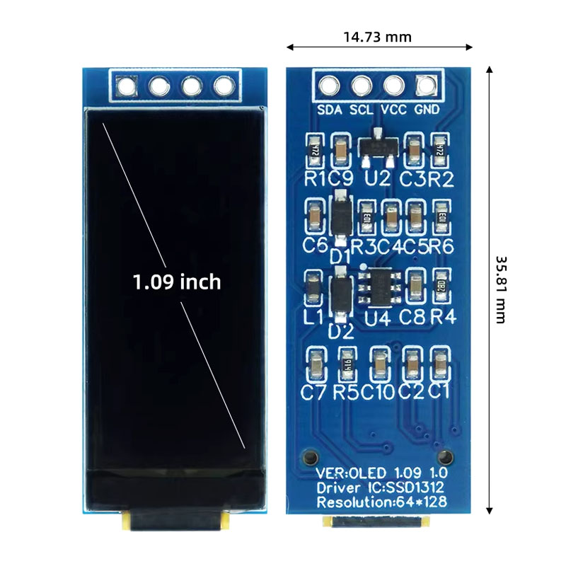 1.09 Inch 128×64 White OLED Display Module SSD1312 Driver I2C 4-Pin Interface Low Power Consumption Wide Viewing Angle — reference image 3