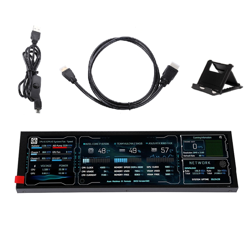 8.8 Inch Long Strip LCD Screen 1920*480 HD-MI Driver Board Secondary Monitor AIDA64 Sub Display CPU GPU SSD Information — reference image 4