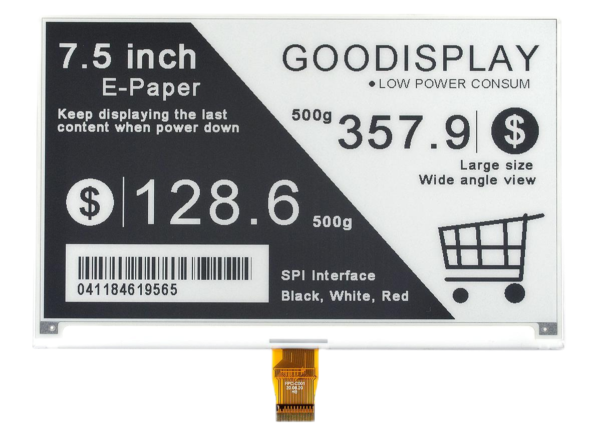 7.5 inch E-Paper Screen Module 4-Grayscale 800×480 E-Ink Display HAT 1.5s Fast Refresh SPI Interface — reference image 1