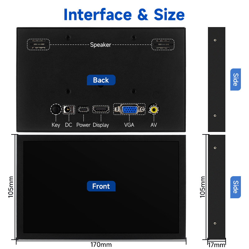 7 Inch Portable Display IPS 1024×600 LCD HDMI-compatible VGA AV Input DC Type C Power In for PC Laptop Camera TV Box DVD Screen — reference image 4
