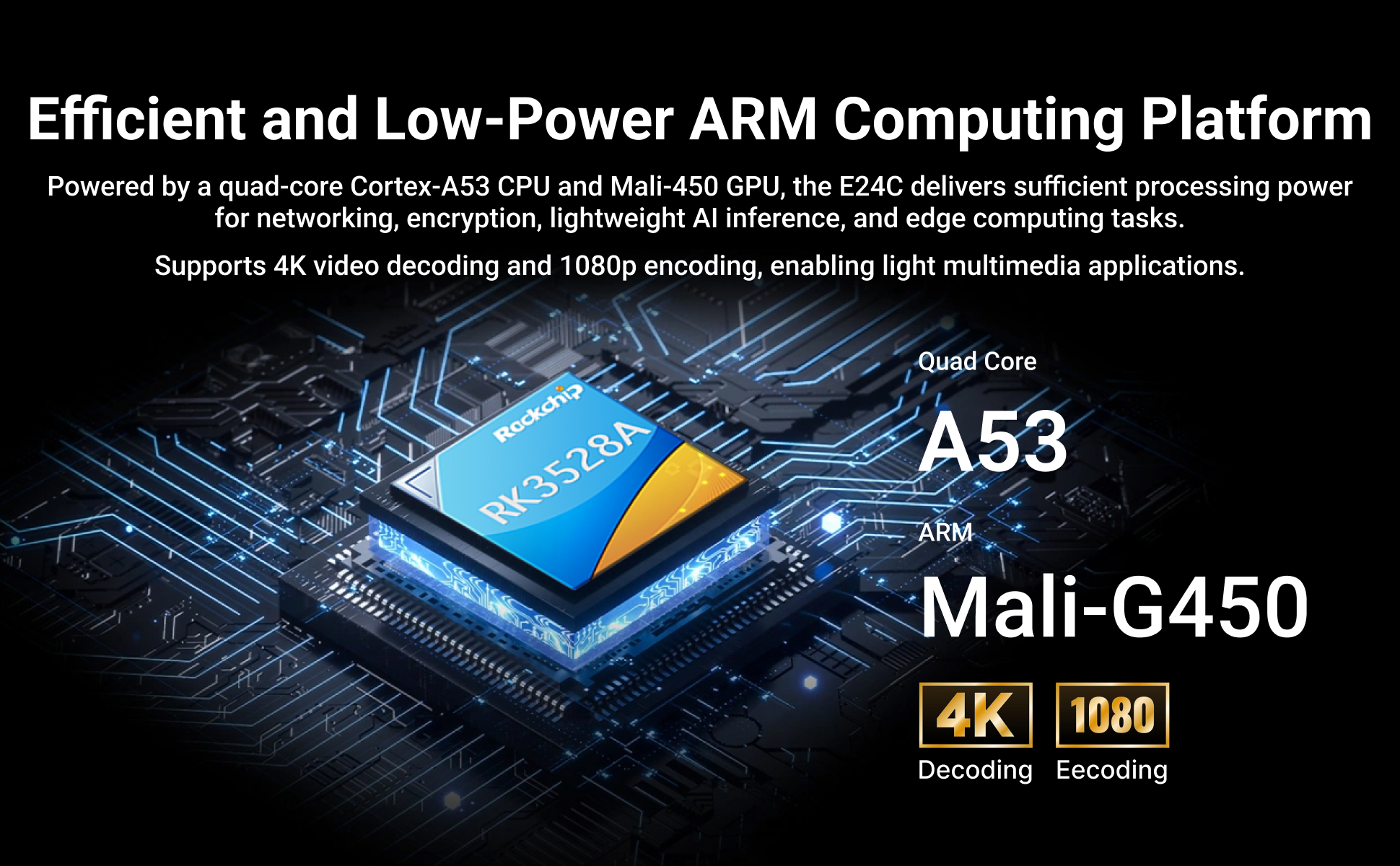 RADXA E24C,RK3528A, quad-core A53, LPDDR4, SD card support, 4 Gigabit Ethernet,Single Board Computer — reference image 4