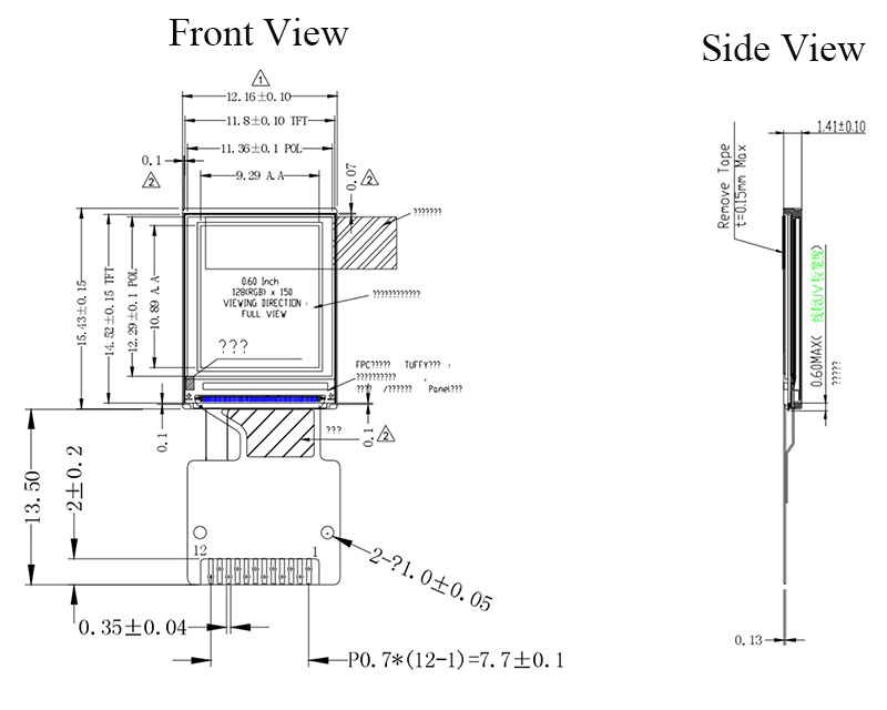 0.6″ Inch Small Size IPS TFT Color Screen 128×150 SPI Interface with ST7735P3 Full View Display Module 12P Pins — reference image 3