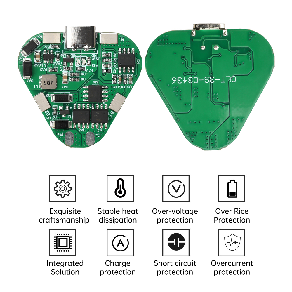 12V 3S 20A Type-C Lithium Battery Protection Board 11.1V 12.6V Overcharge Over-discharge Protect Li-ion BMS PCM PCB — reference image 5