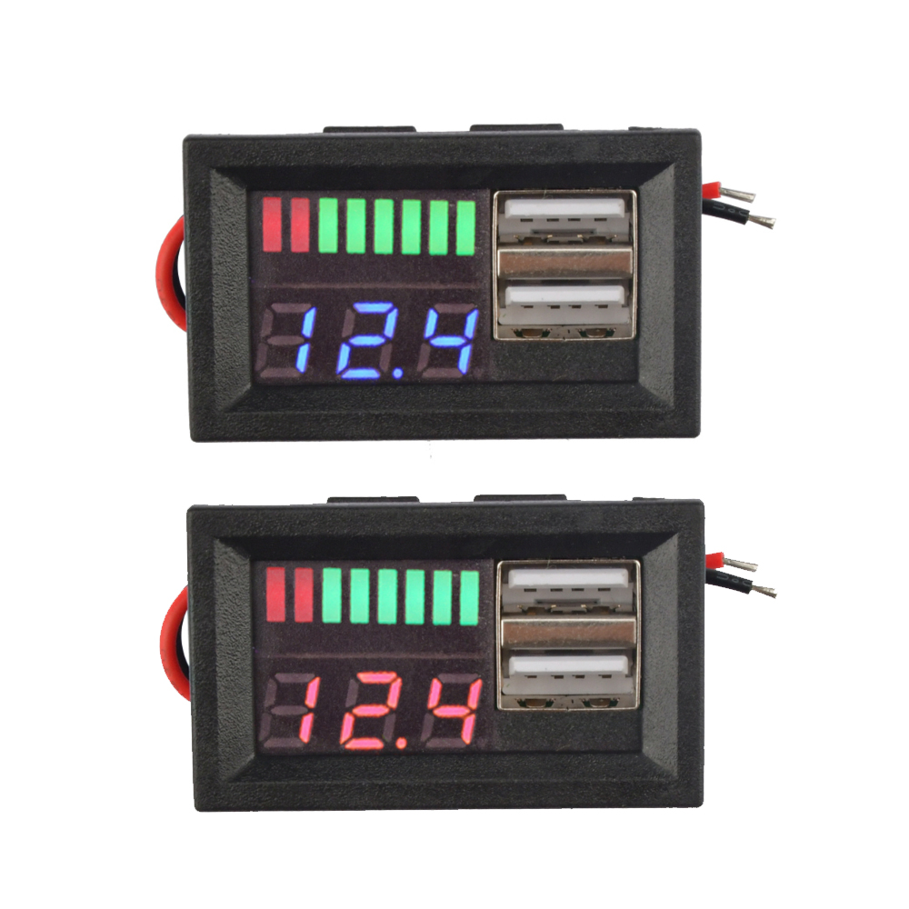 Dual USB 5V 2A Car Voltmeter Voltage Meter Panel 12V-24V 3S-7S Lithium Battery Capacity Indicator Power Tester Li-ion Lead acid — reference image 1