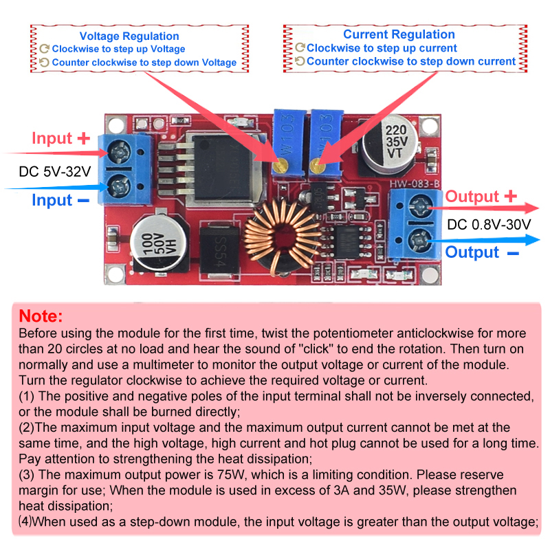 5A DC-DC Adjustable Buck Converter XL4015 5V – 32V to 0.8V – 30V Step Down Power Supply Voltage Regulator Power Module — reference image 2