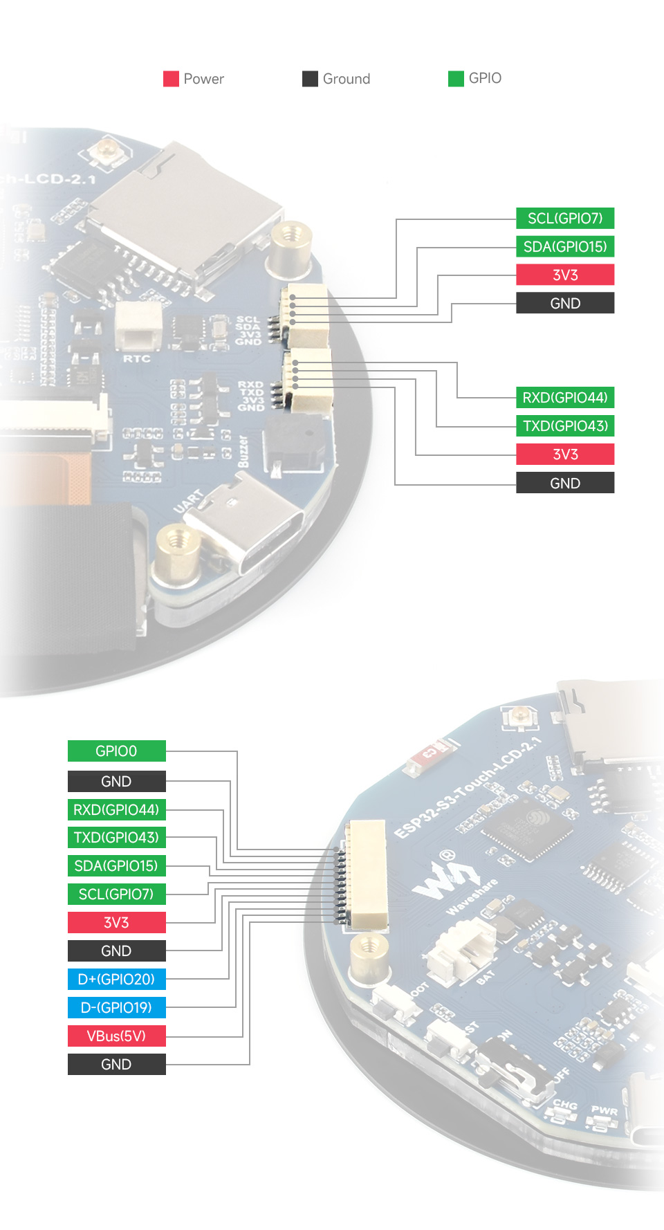 Waveshare ESP32-S3 2.1inch Capacitive Touch Round Display Development Board, 480×480, IPS, 32-bit LX7 Dual-core Processor — reference image 7