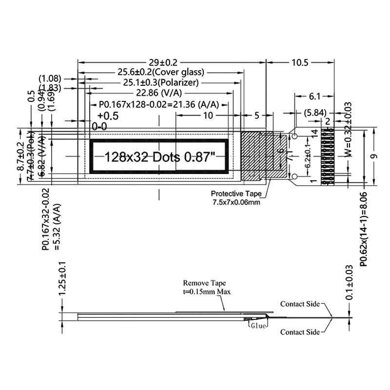 0.87 Inch OLED Display Module, 128×32 Resolution, SSD1316 Driver, I2C Interface, Monochrome, Bare Panel Small Display LCD Module — reference image 2
