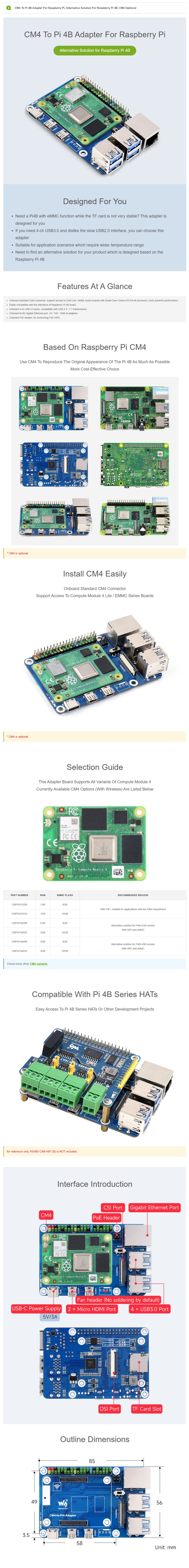 CM4 To Pi4B Adapter For Raspberry Pi, Expansion Board Dual HDMI For Raspberry Pi 4B — reference image 1
