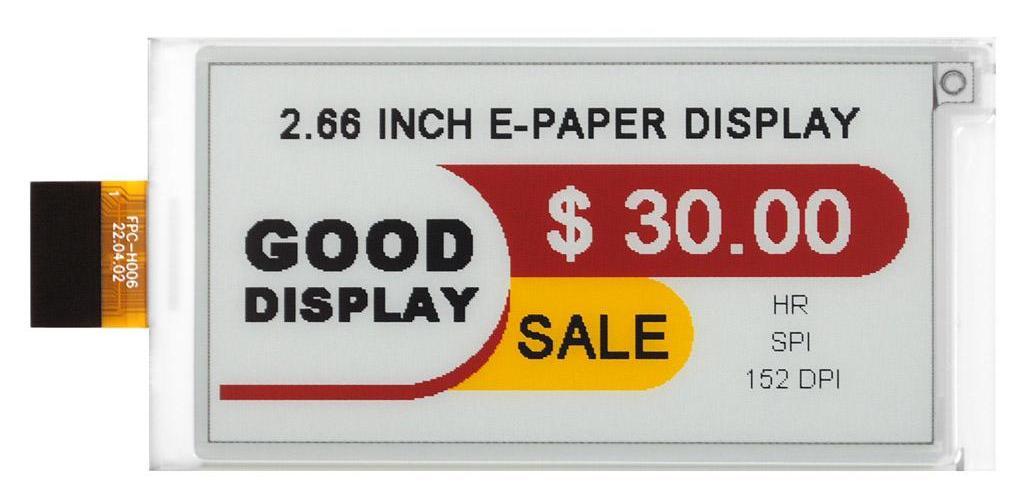 2.66 inch High-Res 4-Color E-Ink Industrial-Grade E-Paper Module 360×184 SPI Ultra-Thin Low Power 12s Refresh — reference image 1