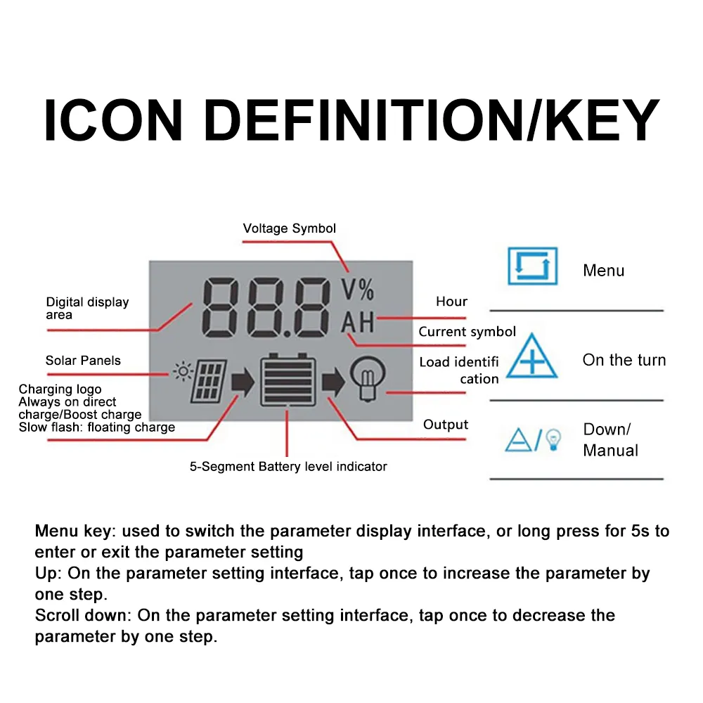 Solar Charge Controller 12V/24V PWM 10A 30A with Adjustable LCD Display Timer Setting — reference image 5